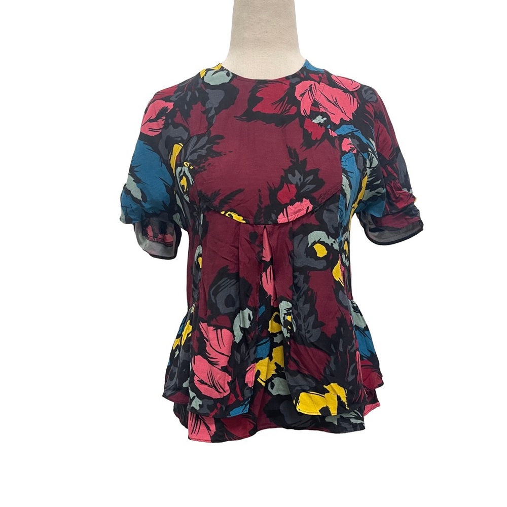 Kenzo Defile Short Sleeve Peplum Maroon Top Size X-Small